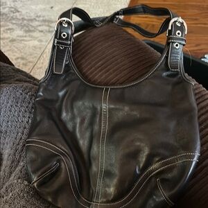 Coach Black and White Leather Hobo with Silver Accents